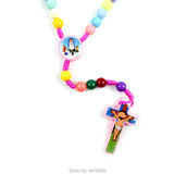 Kids Rosary Carton Fatima Girl Pink Wood Colorful Sticker Bead Cord Baptism