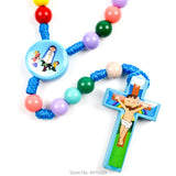 Kids Rosary Carton Fatima Girl Pink Wood Colorful Sticker Bead Cord Baptism