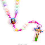 Kids Rosary Carton Fatima Girl Pink Wood Colorful Sticker Bead Cord Baptism
