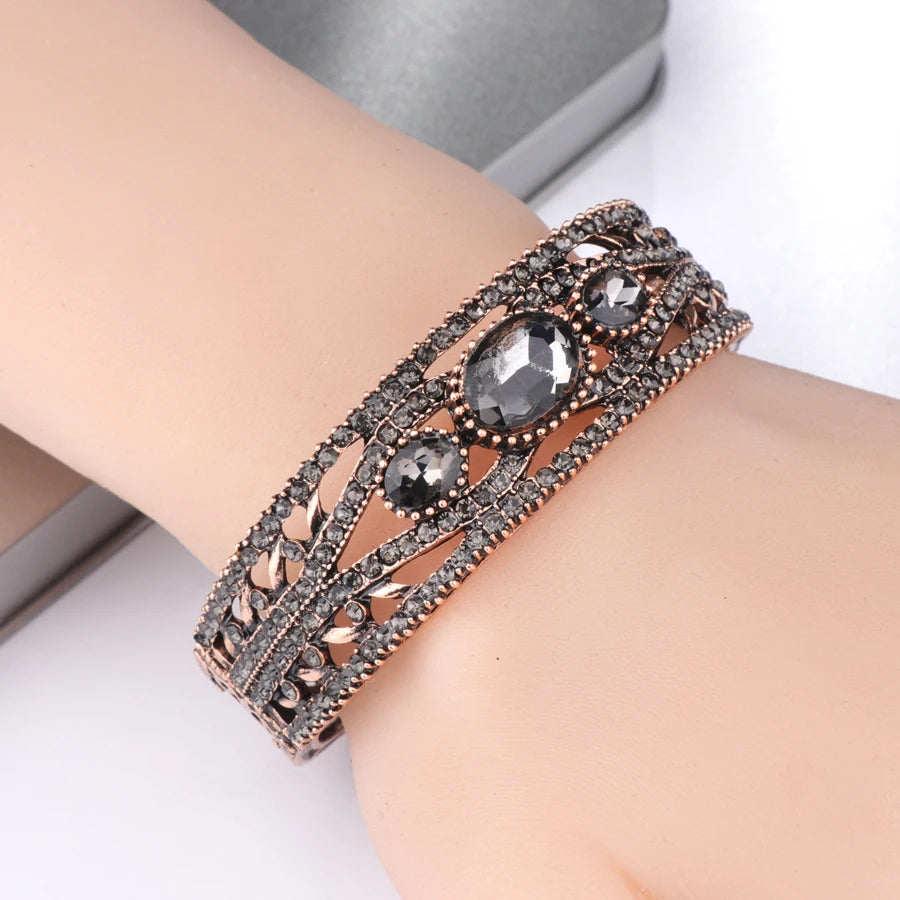 Bohemia Gray Rhinestone Bracelet Vintage Jewelry Woman Crystal Cuff Bangle