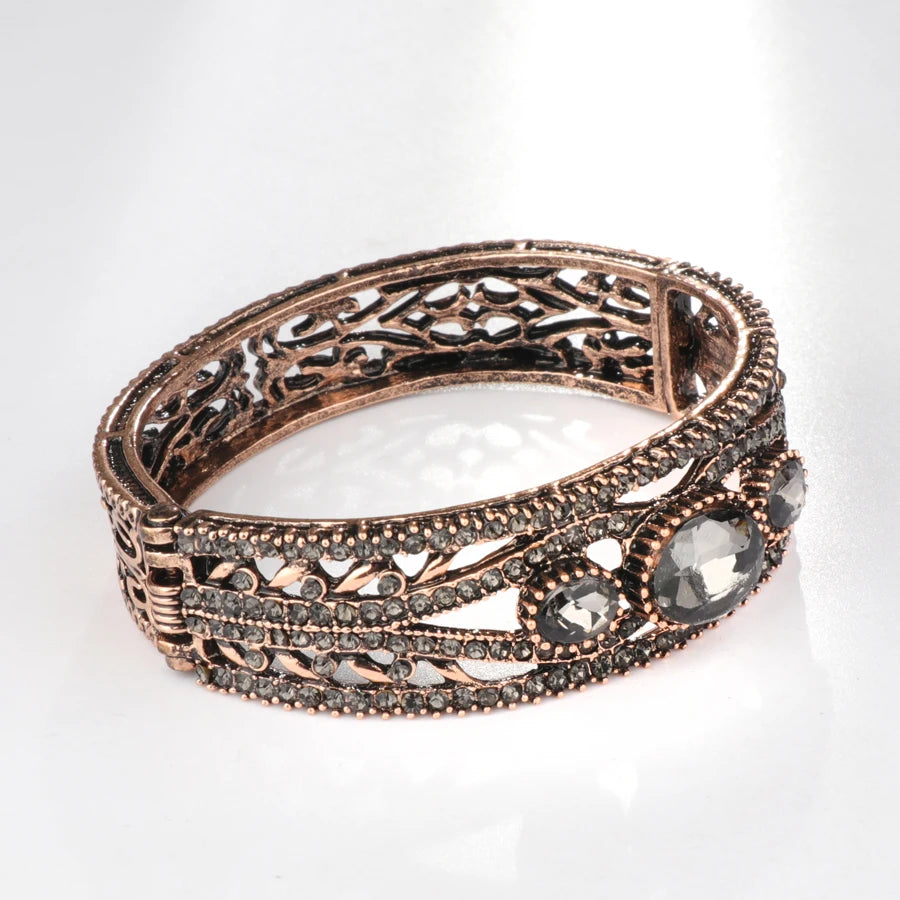 Bohemia Gray Rhinestone Bracelet Vintage Jewelry Woman Crystal Cuff Bangle
