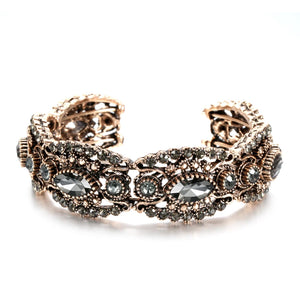 Kienl Charm Gray Crystal Flower Bangle Vintage Cuff Bracelet