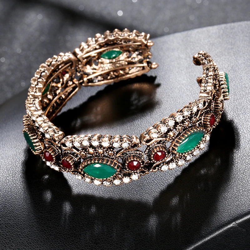 Kienl Charm Gray Crystal Flower Bangle Vintage Cuff Bracelet
