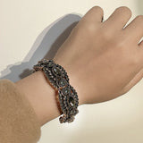 Kienl Charm Gray Crystal Flower Bangle Vintage Cuff Bracelet