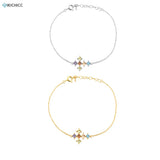Colorful Cross Pendant Bracelet 925 Sterling Silver Women's Fine Jewelry