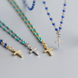 925 Silver Mini Cross Necklace CZ Zircon Jewelry