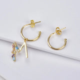 925 Silver Initial Drop Earrings Crystal Alphabet Women Jewelry