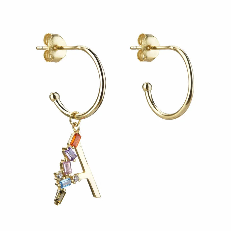 925 Silver Initial Drop Earrings Crystal Alphabet Women Jewelry