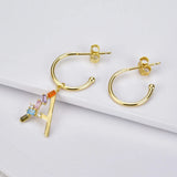 925 Silver Initial Drop Earrings Crystal Alphabet Women Jewelry