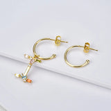925 Silver Initial Drop Earrings Crystal Alphabet Women Jewelry