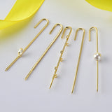 Kikichicc 925 Silver Thread Ear Pin Long Shine Cuffs Clips