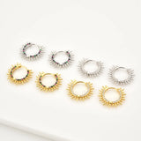 925 Sterling Silver Spike Hoops Clear Zircon Winter Earrings