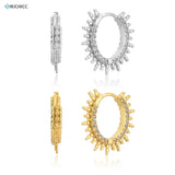 925 Sterling Silver Spike Hoops Clear Zircon Winter Earrings