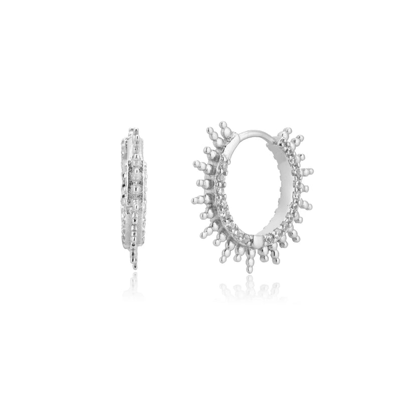 925 Sterling Silver Spike Hoops Clear Zircon Winter Earrings