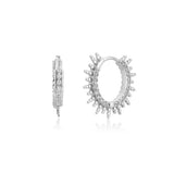 925 Sterling Silver Spike Hoops Clear Zircon Winter Earrings