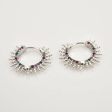 925 Sterling Silver Spike Hoops Clear Zircon Winter Earrings