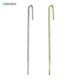 925 Silver Long Thread Ear Pin Earring with Zircon Pave CZ Women Jewelry