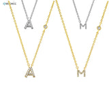 925 Silver Initial Pendant Necklace CZ Zircon Alphabet Letter Women Name Jewelry