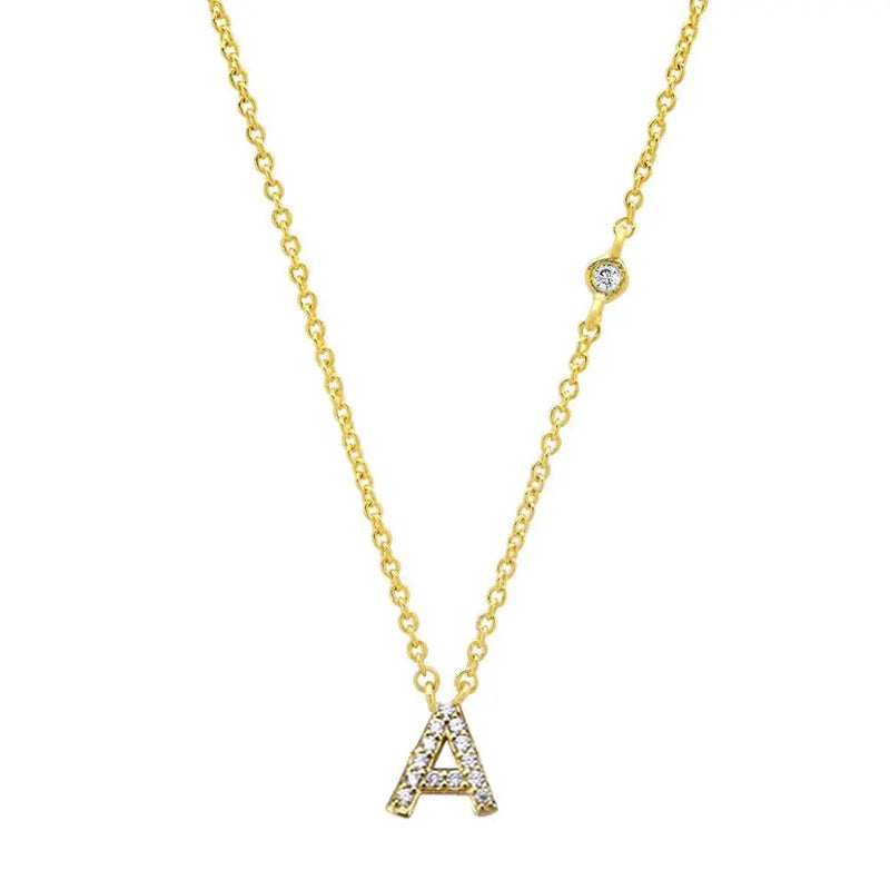 925 Silver Initial Pendant Necklace CZ Zircon Alphabet Letter Women Name Jewelry
