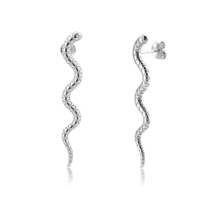 925 Silver Snake Long Line Stud Earring Punk Jewelry Women
