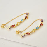 925 Silver Colorful Chain Stud Earring CZ Long Piercing Ohrringe Jewelry