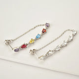 925 Silver Colorful Chain Stud Earring CZ Long Piercing Ohrringe Jewelry