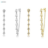 925 Silver Colorful Chain Stud Earring CZ Long Piercing Ohrringe Jewelry