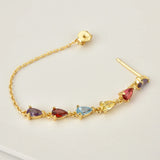 925 Silver Colorful Chain Stud Earring CZ Long Piercing Ohrringe Jewelry