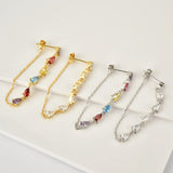 925 Silver Colorful Chain Stud Earring CZ Long Piercing Ohrringe Jewelry