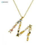 925 Silver M Initial Pendant Necklace Colorful CZ Zircon Women Jewelry