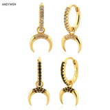 925 Silver Moon Zircon CZ Drop Earrings European Wedding Jewels