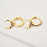 925 Silver Moon Zircon CZ Drop Earrings European Wedding Jewels