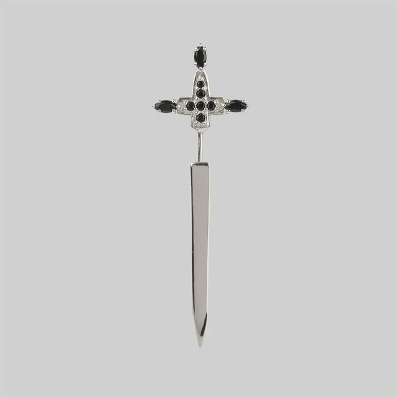 925 Silver Large Cross Long Thread Pin Punk Earring