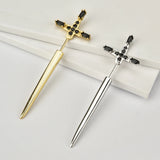 925 Silver Large Cross Long Thread Pin Punk Earring