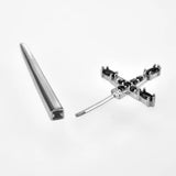 925 Silver Large Cross Long Thread Pin Punk Earring