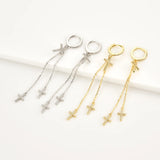925 Silver Long Chain Cross Drop Earring Rock Punk Jewelry