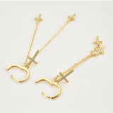 925 Silver Long Chain Cross Drop Earring Rock Punk Jewelry