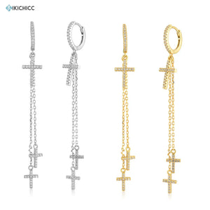 925 Silver Long Chain Cross Drop Earring Rock Punk Jewelry