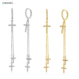 925 Silver Long Chain Cross Drop Earring Rock Punk Jewelry