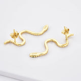 925 Sterling Silver Snake Stud Earring Zircon CZ Crystal Women Piercing Jewelry