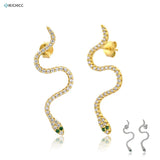 925 Sterling Silver Snake Stud Earring Zircon CZ Crystal Women Piercing Jewelry