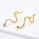 925 Sterling Silver Snake Stud Earring Zircon CZ Crystal Women Piercing Jewelry
