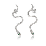 925 Sterling Silver Snake Stud Earring Zircon CZ Crystal Women Piercing Jewelry