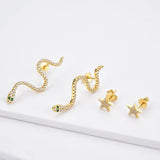 925 Sterling Silver Snake Stud Earring Zircon CZ Crystal Women Piercing Jewelry