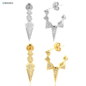 925 Silver Spike Drop Earrings Crystal Zircon Women Jewelry