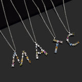 925 Silver Initial M S Pendant Alphabet Necklace Women Name Crystal Jewelry