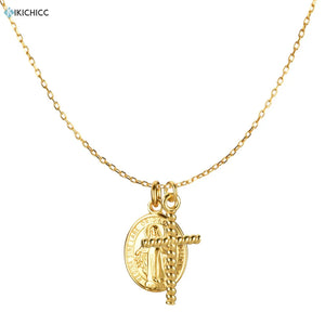 925 Silver Punk Cross Oval Coin Pendant Necklace