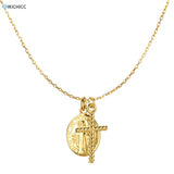 925 Silver Punk Cross Oval Coin Pendant Necklace