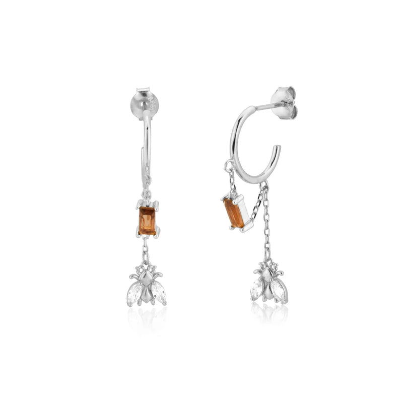 925 Sterling Silver Bee Honey Chain Drop Earring Rock Punk Fine Jewelry