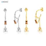 925 Sterling Silver Bee Honey Chain Drop Earring Rock Punk Fine Jewelry